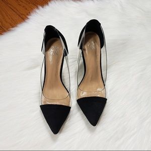 Black velvet and clear high heels